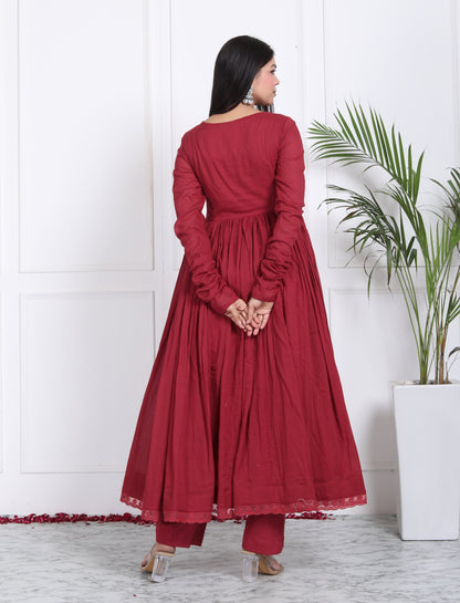 Maroon Mul Cotton Anarkali