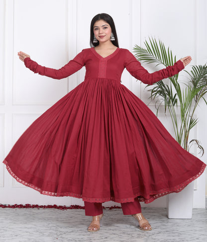 Maroon Mul Cotton Anarkali