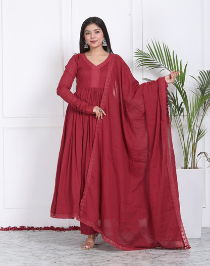 Maroon Mul Cotton Anarkali