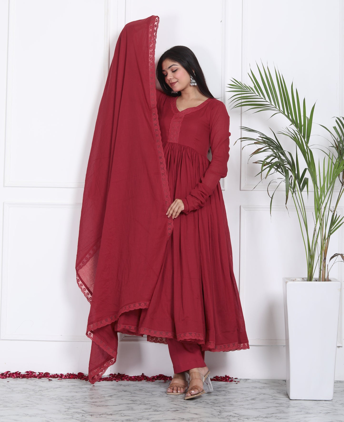 Maroon Mul Cotton Anarkali