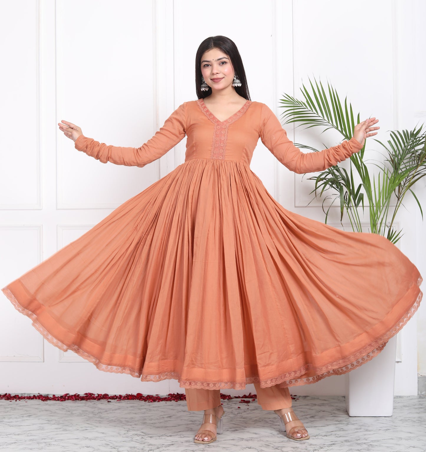 Salmon Mul Cotton Anarkali