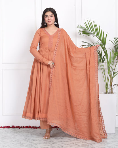 Salmon Mul Cotton Anarkali