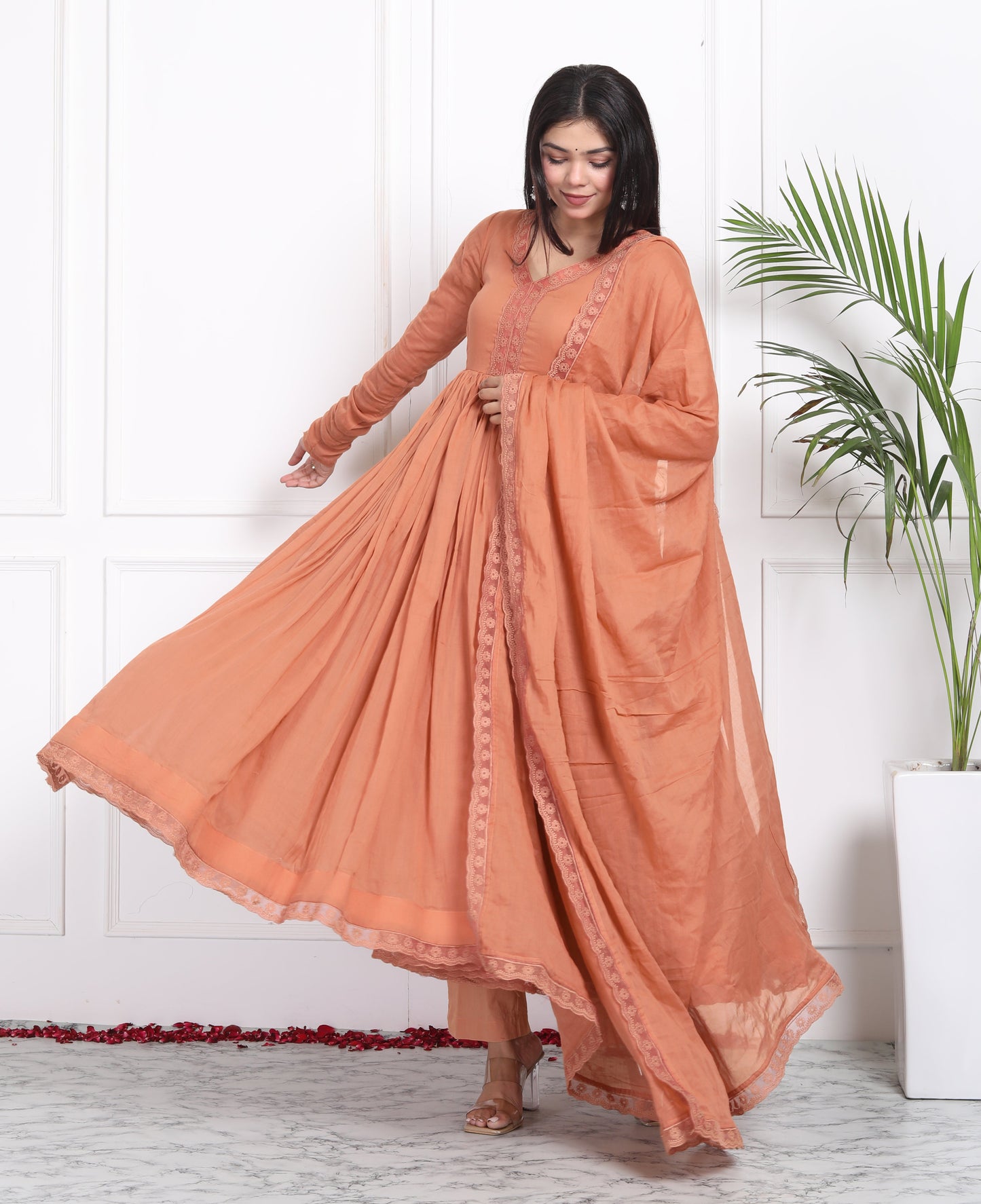 Salmon Mul Cotton Anarkali