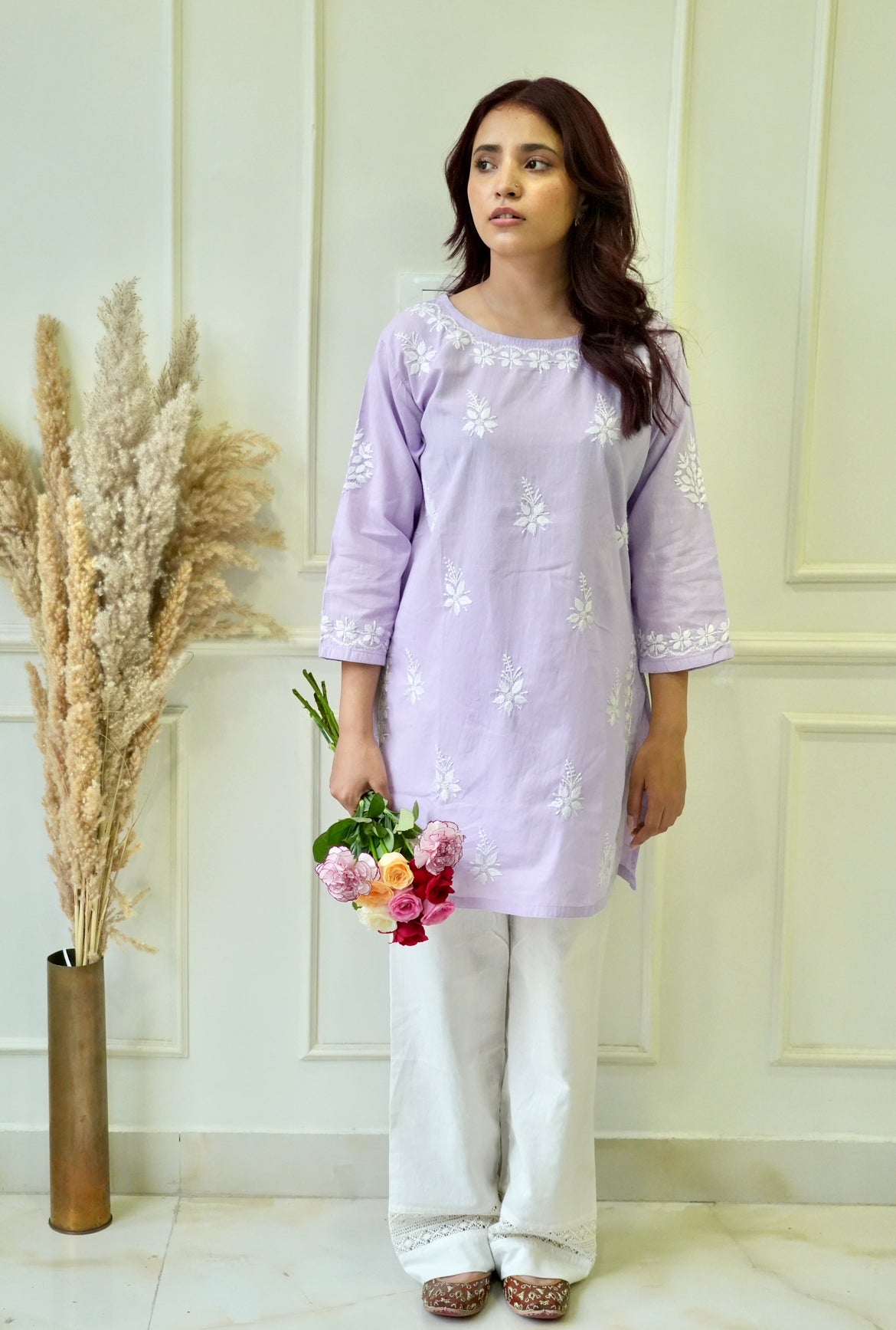 Bela chikankari Co-ord set in Lavender