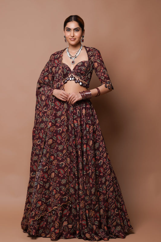 MAROON DIGITAL PRINT LEHENGA SET (SET OF 3)