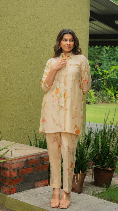 Aashika Chanderi Co-ord Set - Beige