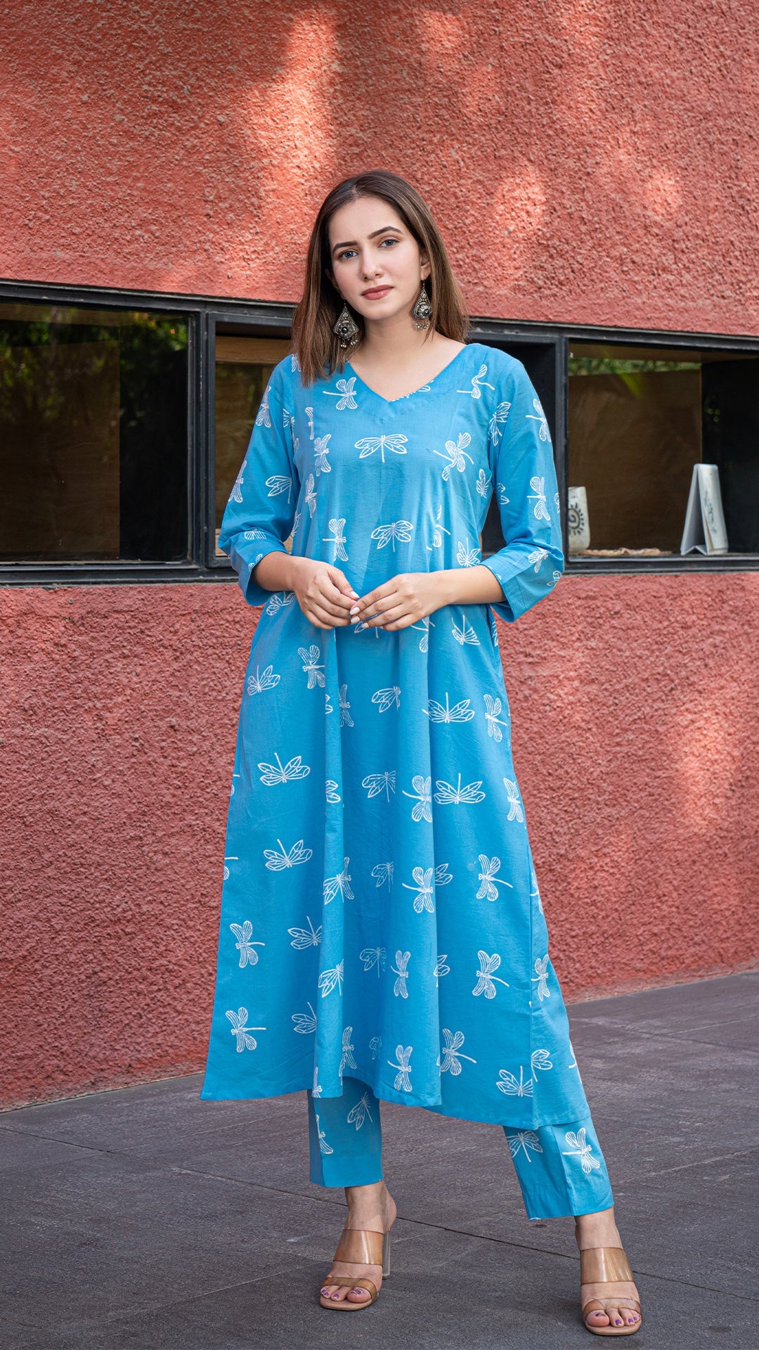 Keya Discharge Kali Cotton Kurta - Blue