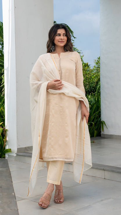 Anamika Pure Tissue Kurta Set - Ivory/Gold