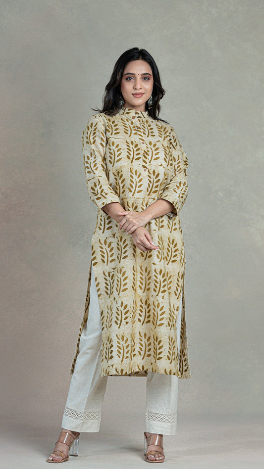 Firdoz Batik Hand Block Cotton Kurta - Sand