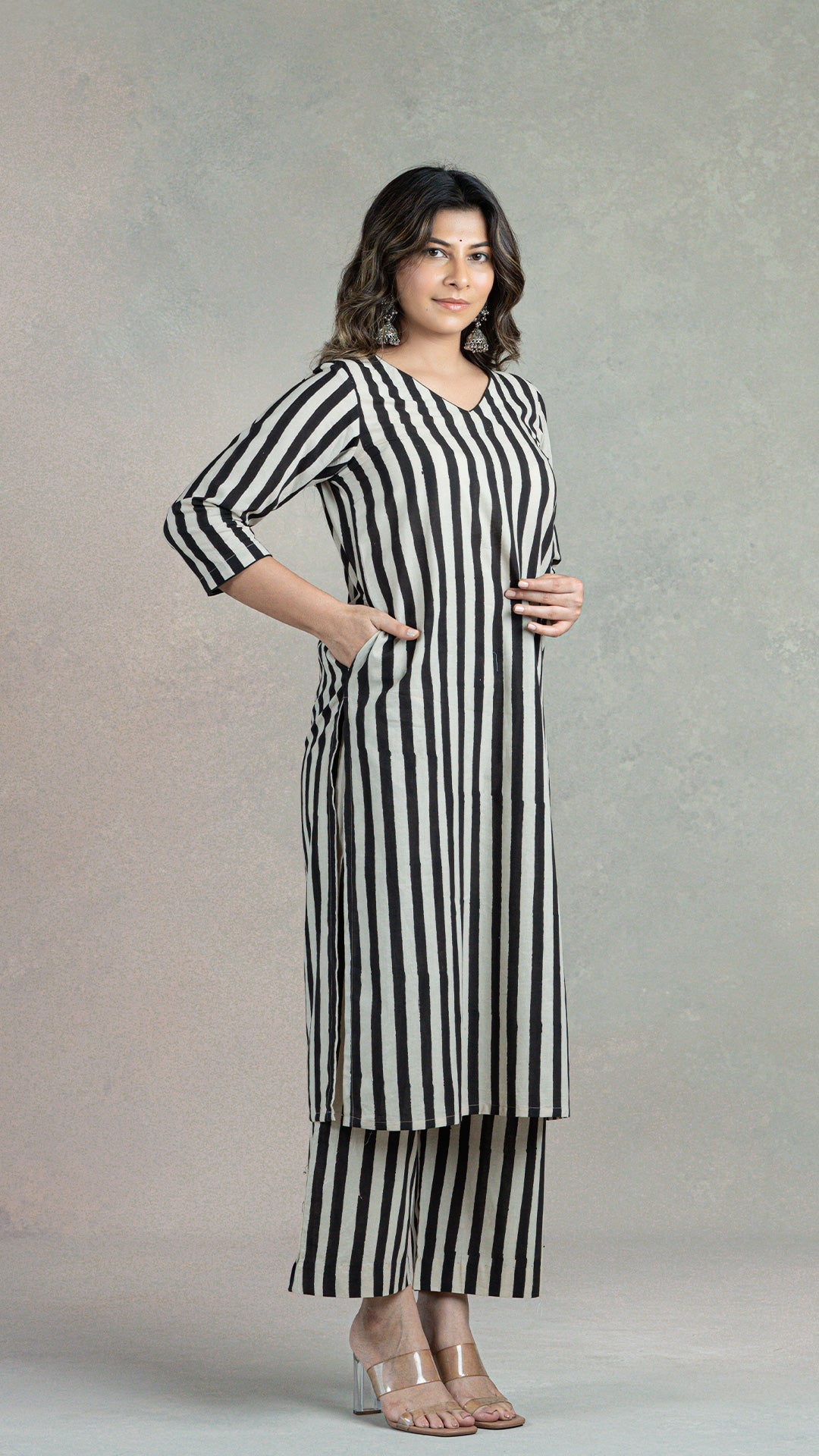 Black Stripes Hand Block Cotton Kurta