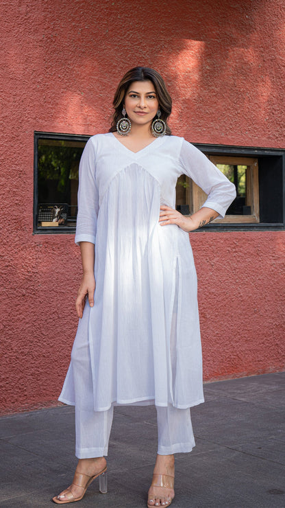 White Crinkled Cotton Kurta