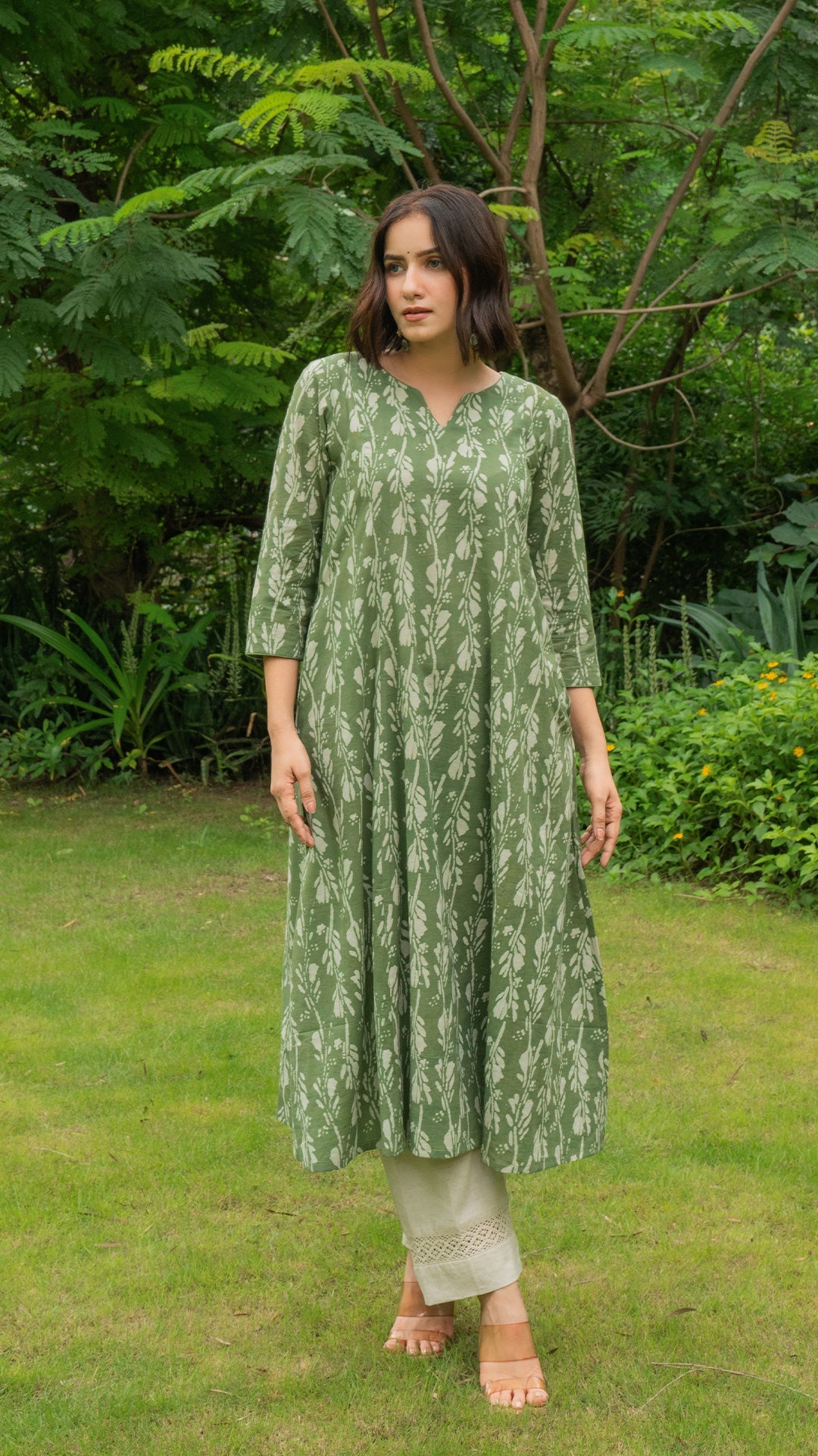 Naaz Dabu Hand Block Cotton Kurta - Green