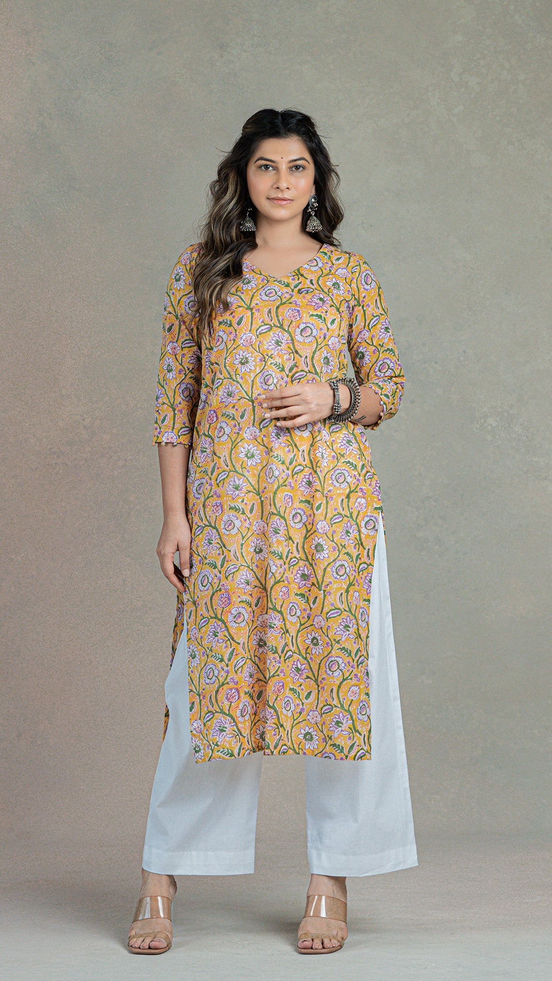 Amrit Sanganeri Hand Block Cotton Kurta - Yellow