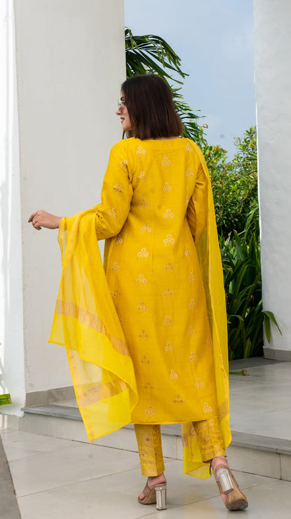 Aarvee Woven Chanderi Kurta Set - Yellow