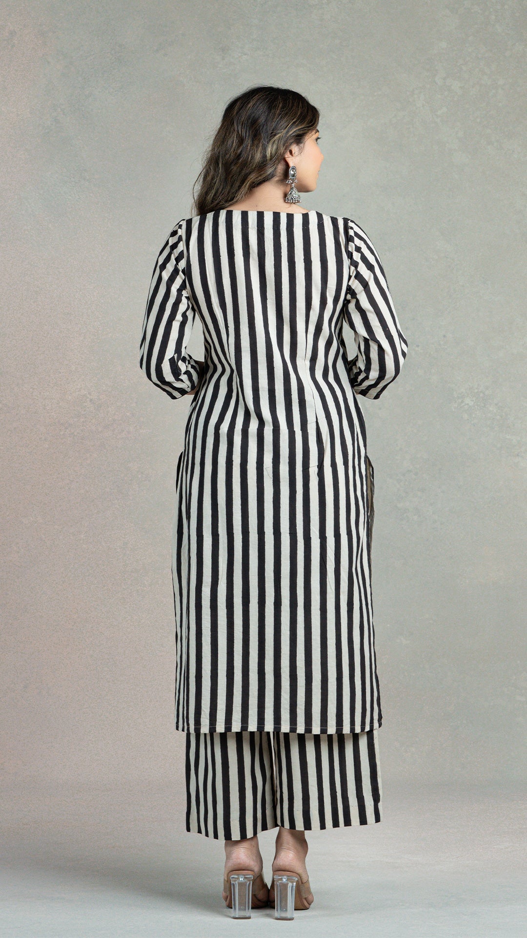 Black Stripes Hand Block Cotton Kurta