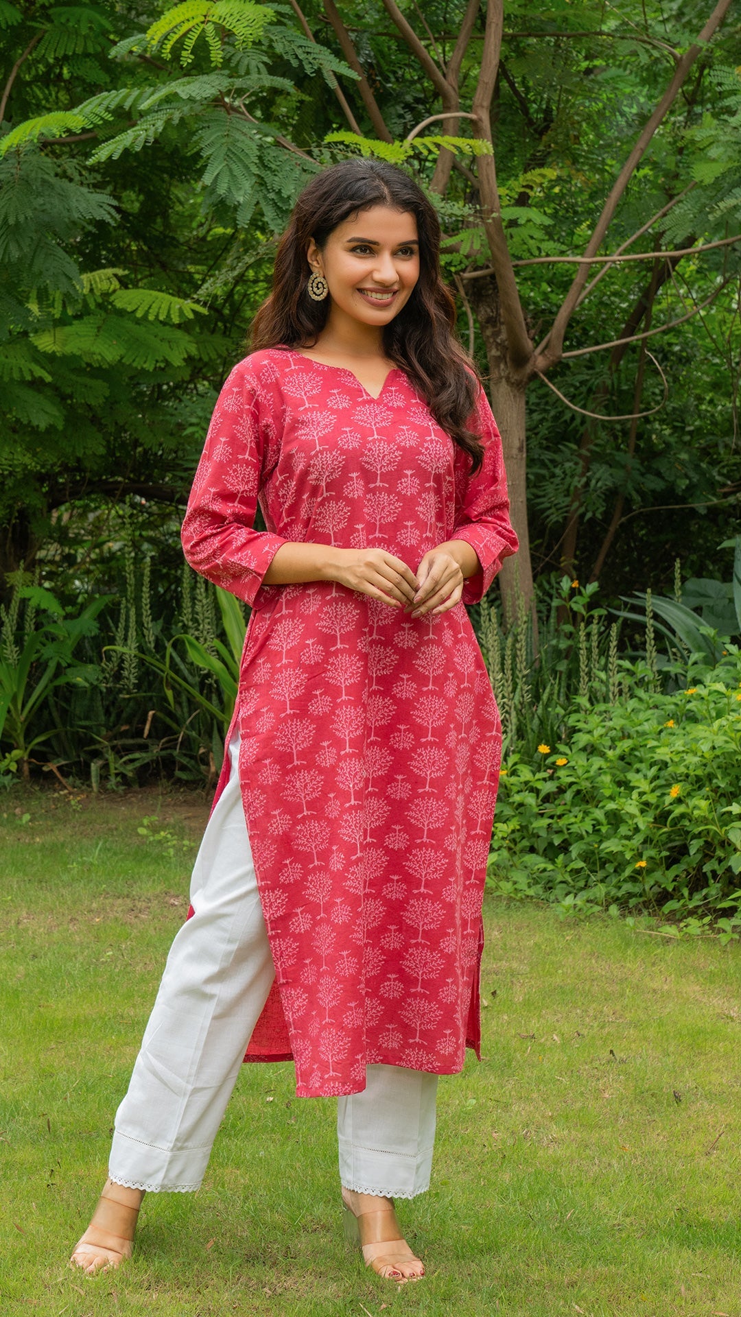 Viha Dabu Hand Block Cotton Kurta - Pink