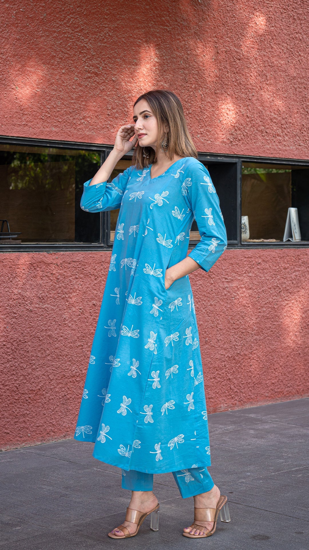 Keya Discharge Kali Cotton Kurta - Blue