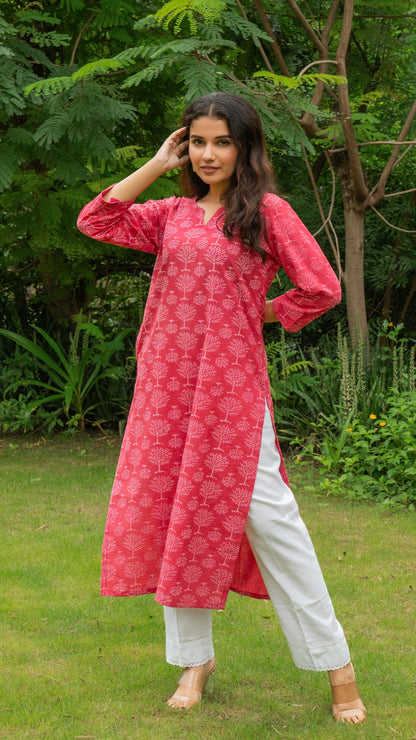 Viha Dabu Hand Block Cotton Kurta - Pink