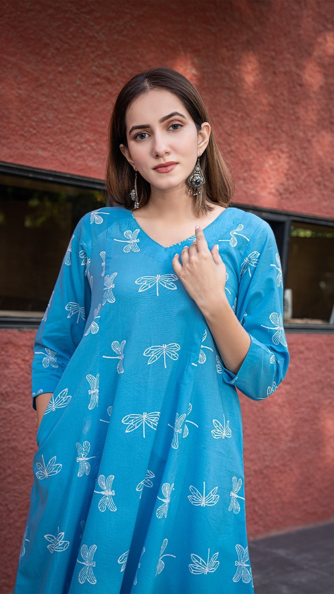 Keya Discharge Kali Cotton Kurta - Blue