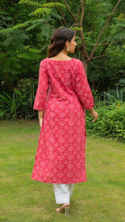 Viha Dabu Hand Block Cotton Kurta - Pink