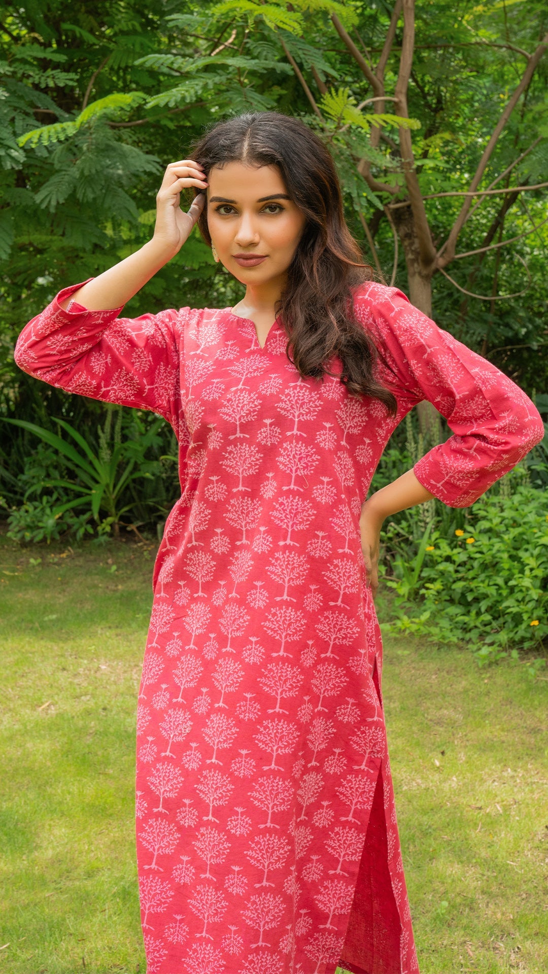 Viha Dabu Hand Block Cotton Kurta - Pink