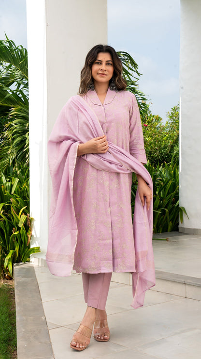 Hrida - Lavender Embroidered Chanderi Kurta Set