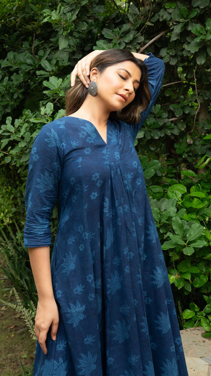 Rachael Hand Block Cotton Kurta - Indigo