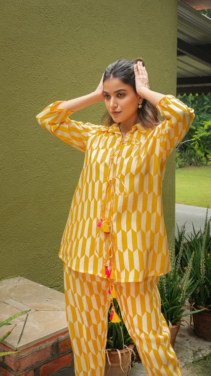 Ava Chanderi Co-ord Set - Yellow