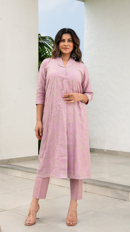 Hrida - Lavender Embroidered Chanderi Kurta Set