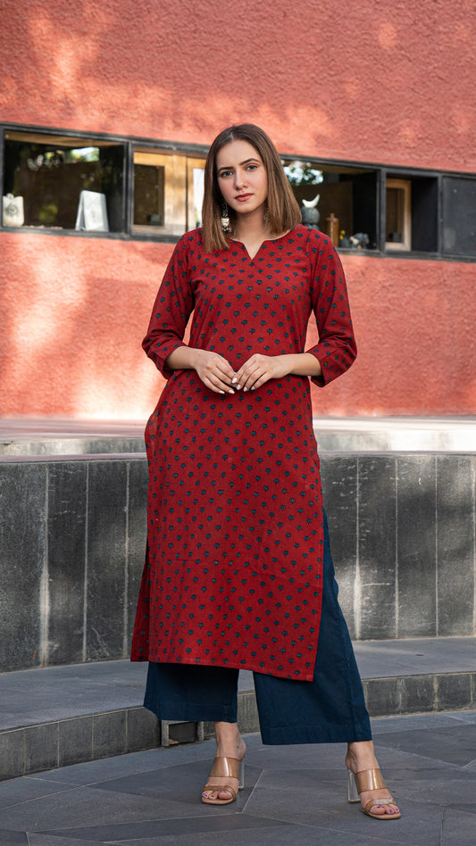 Amiya Red Lotus Ajrakh Natural Dyed Cotton Kurta