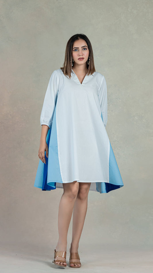 White-Blue Skater Dress In Organic Cotton