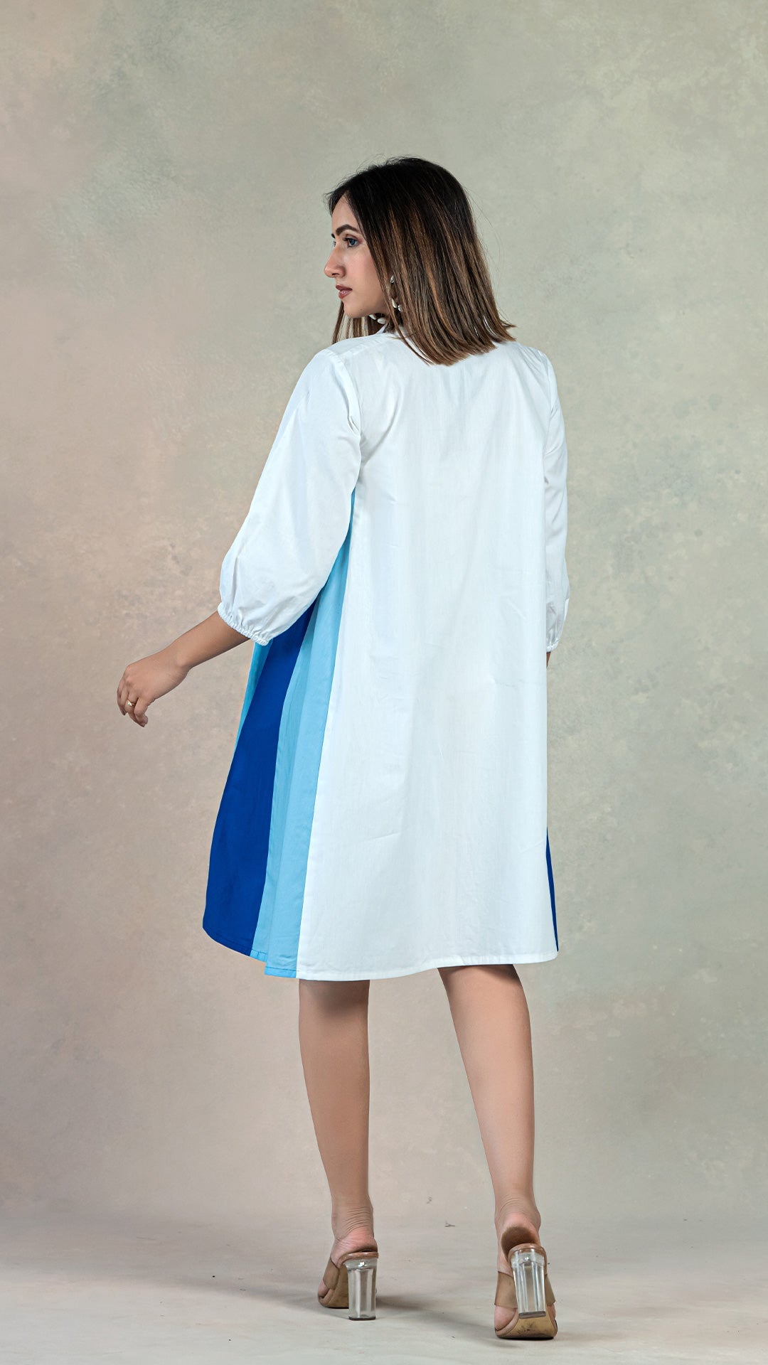 White-Blue Skater Dress In Organic Cotton