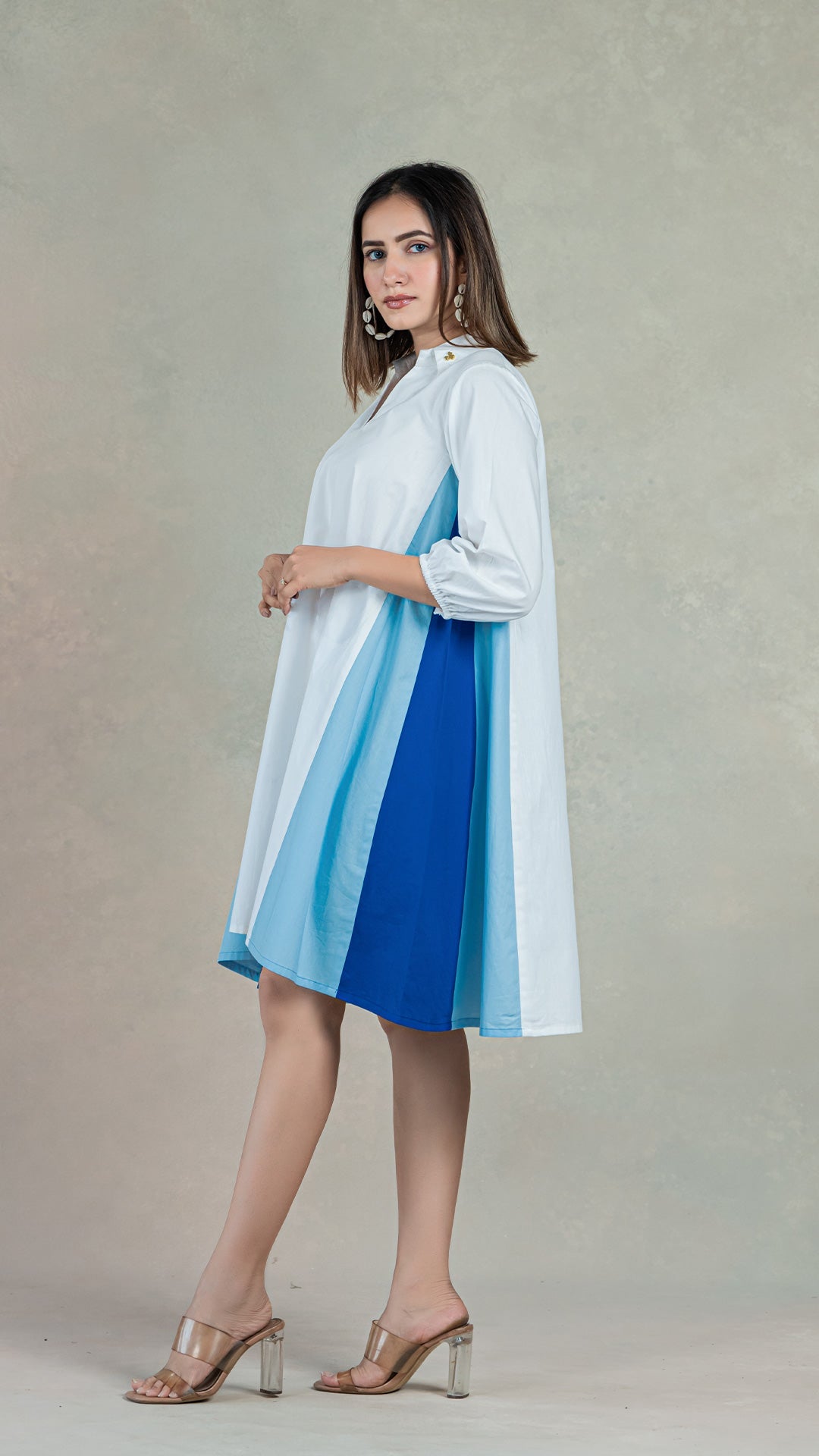 White-Blue Skater Dress In Organic Cotton