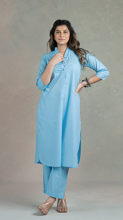 Everyday Organic Cotton Kurta- Light Blue