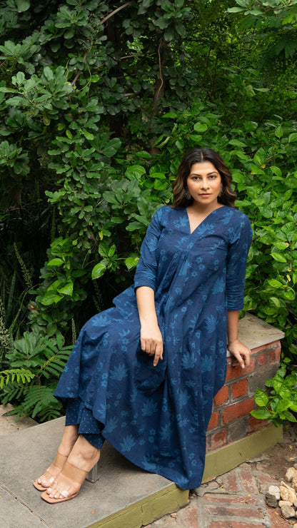 Rachael Hand Block Cotton Kurta - Indigo