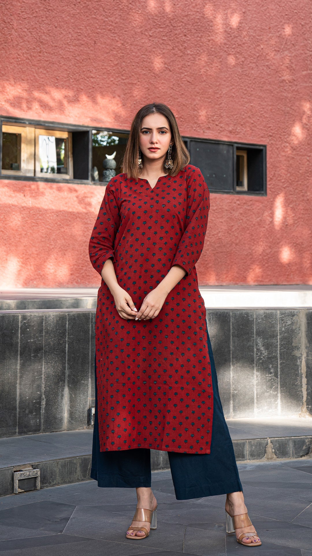 Amiya Red Lotus Ajrakh Natural Dyed Cotton Kurta