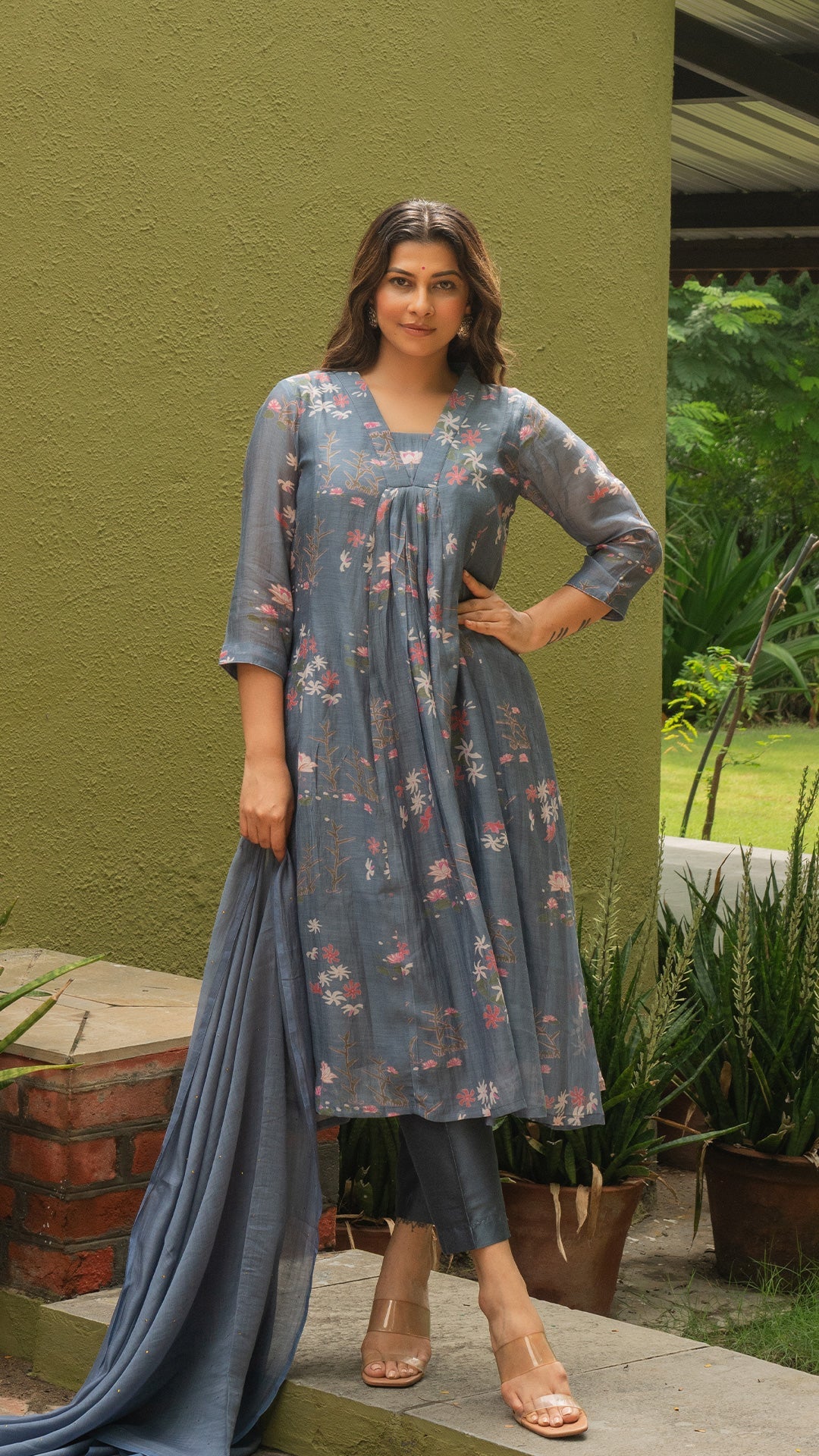 Aiza Chanderi Kurta Set - Blue