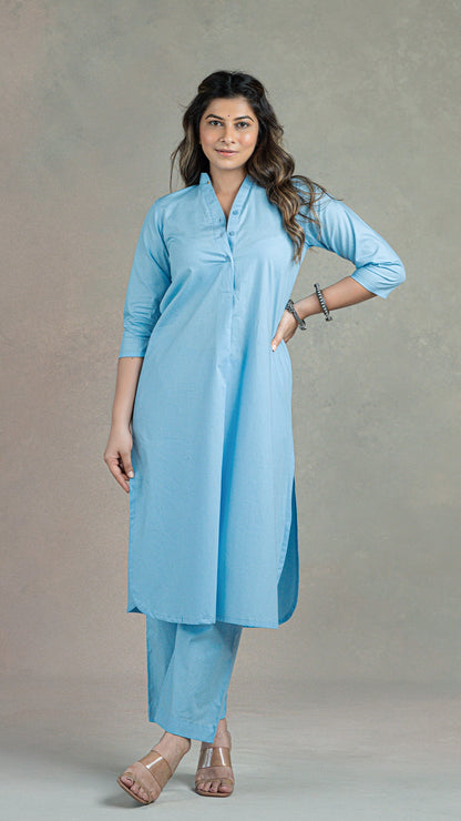 Everyday Organic Cotton Kurta- Light Blue