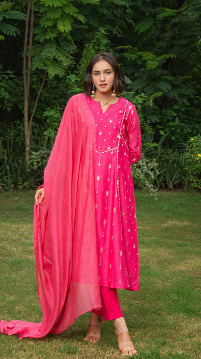 Aditi Chanderi Kurta Set - Pink