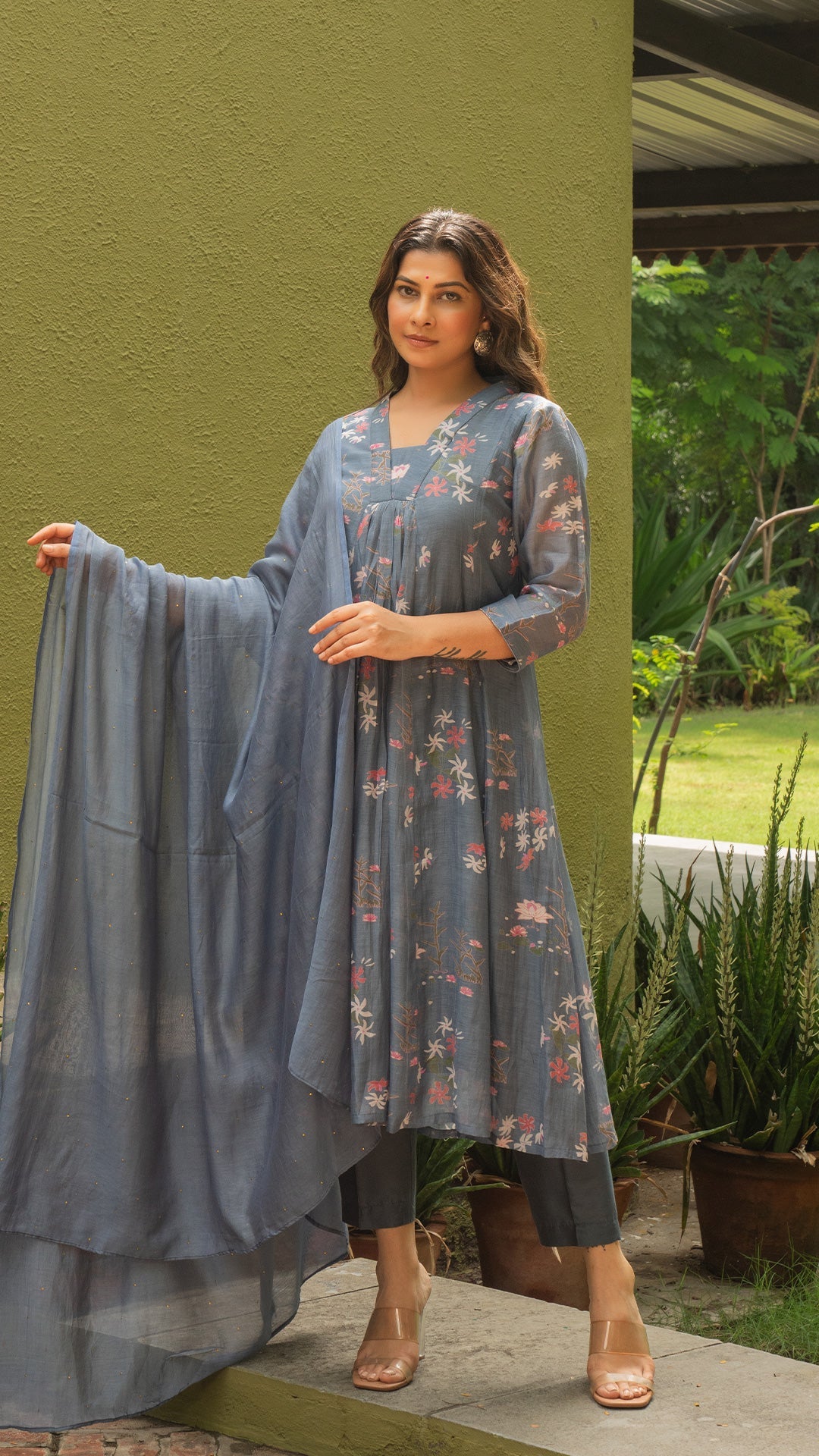 Aiza Chanderi Kurta Set - Blue