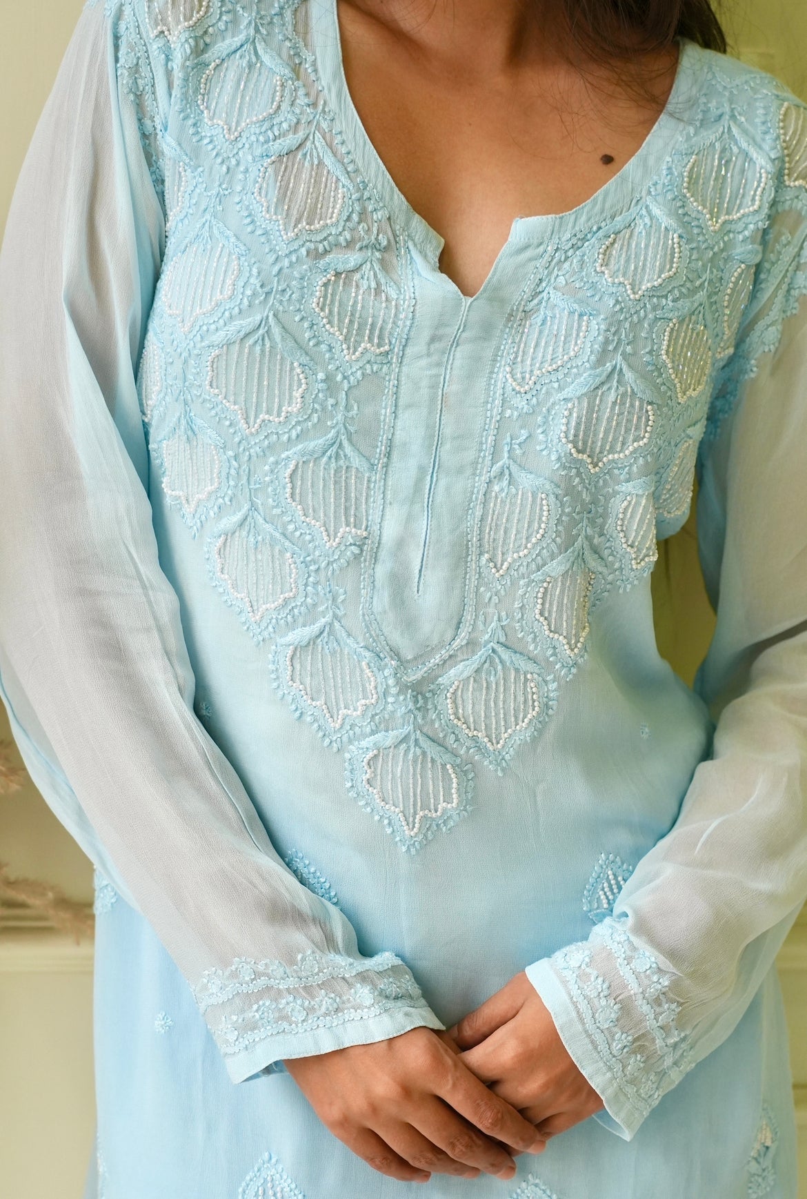 Elizeh chikankari and Pearl kurti in Blue