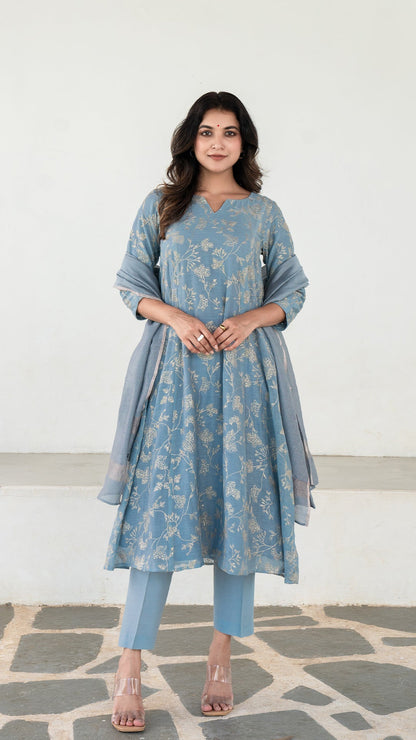 Kriti Embroidered Chanderi Kurta Set - Ice Blue