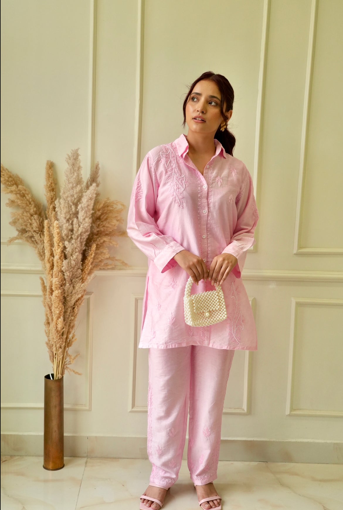 Lily Chikankari co-ord set in Pink