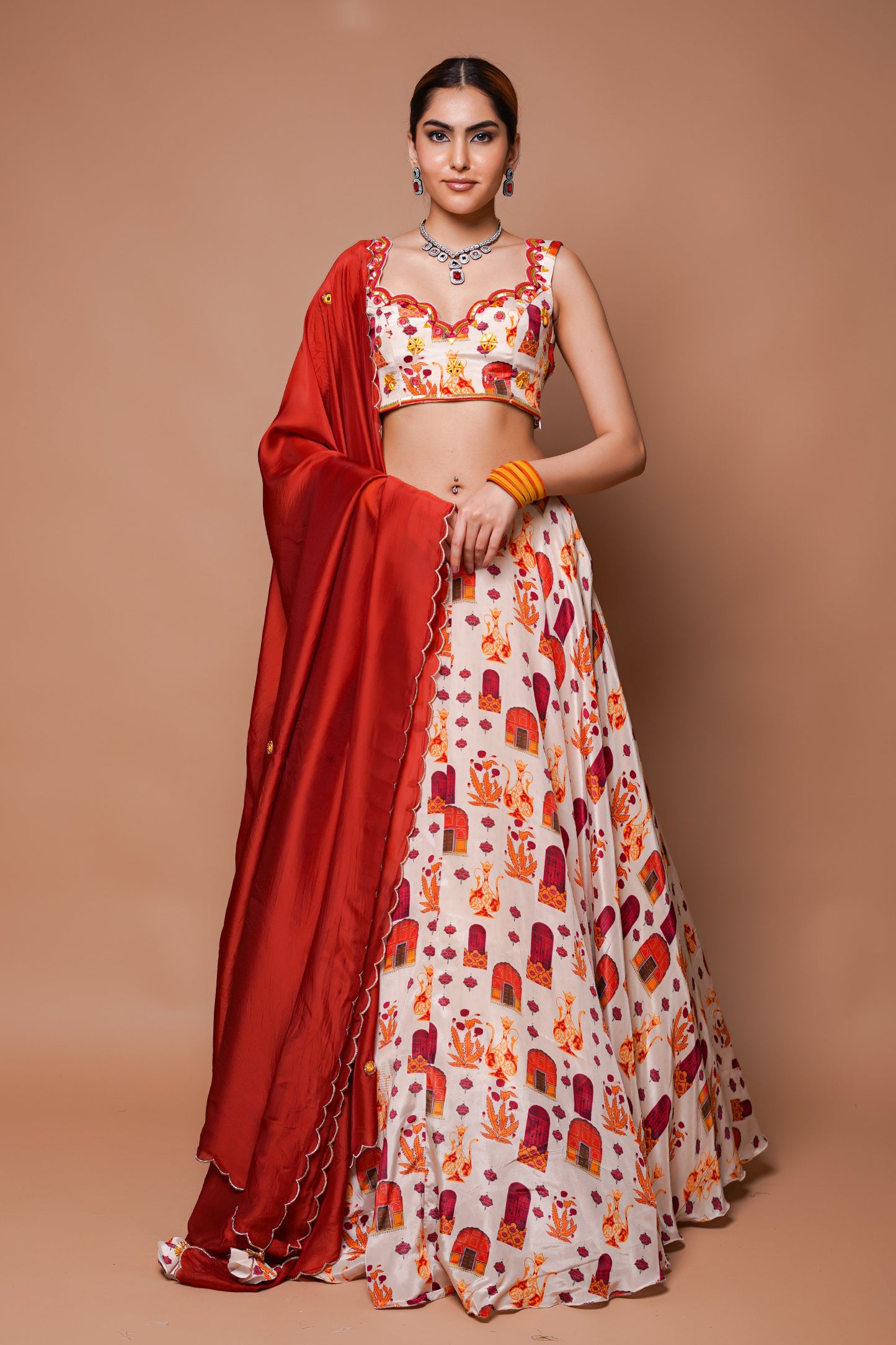 CREAM DIGITAL PRINT LEHENGA SET (SET OF 3)