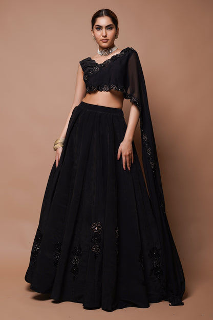 BLACK CUTWORK LEHENGA SET (SET OF 2)