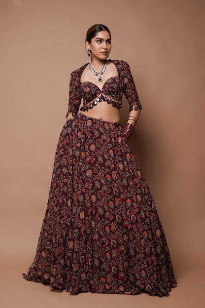 MAROON DIGITAL PRINT LEHENGA SET (SET OF 3)