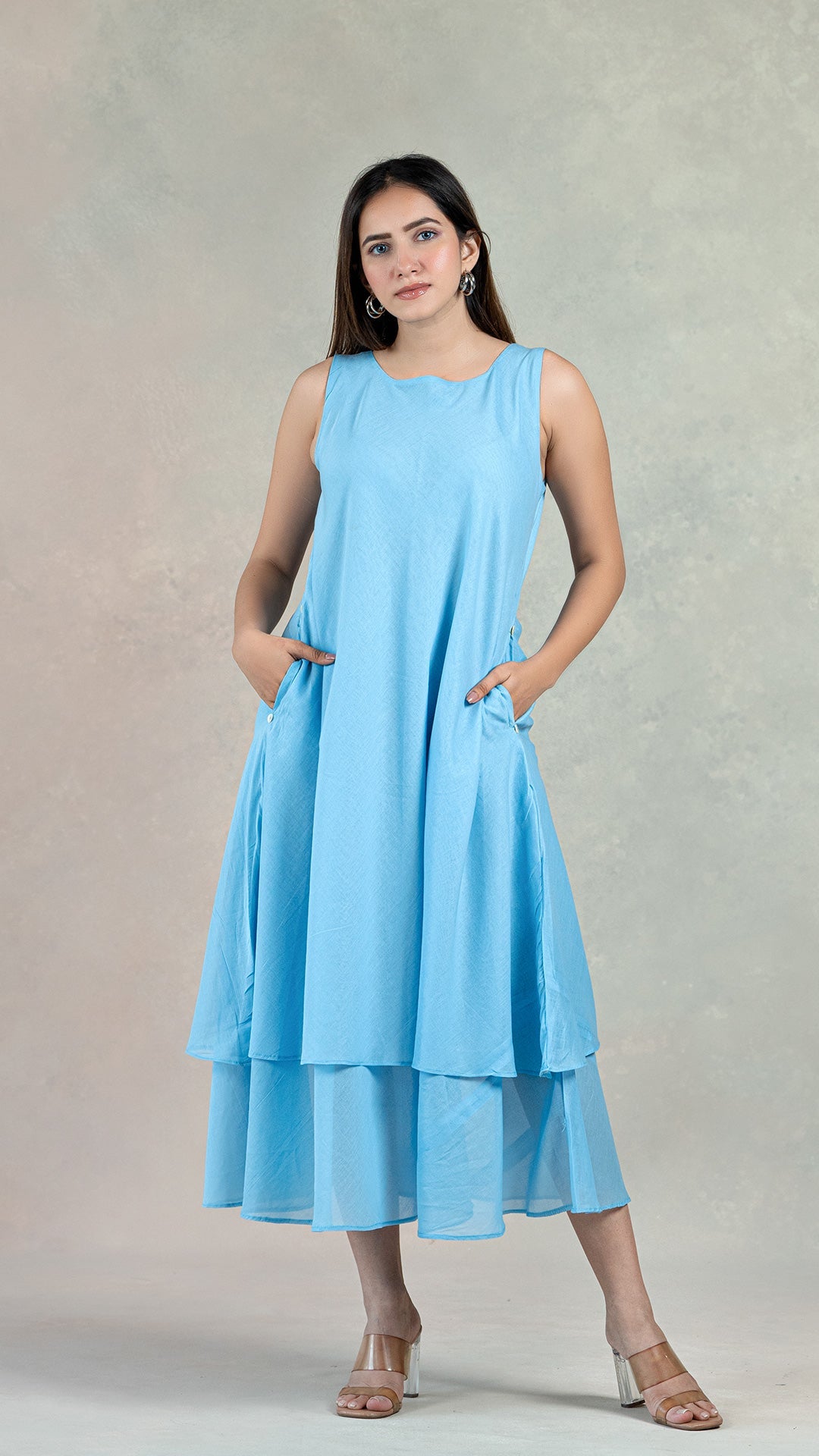 Light Blue Layered Mul Cotton Dress