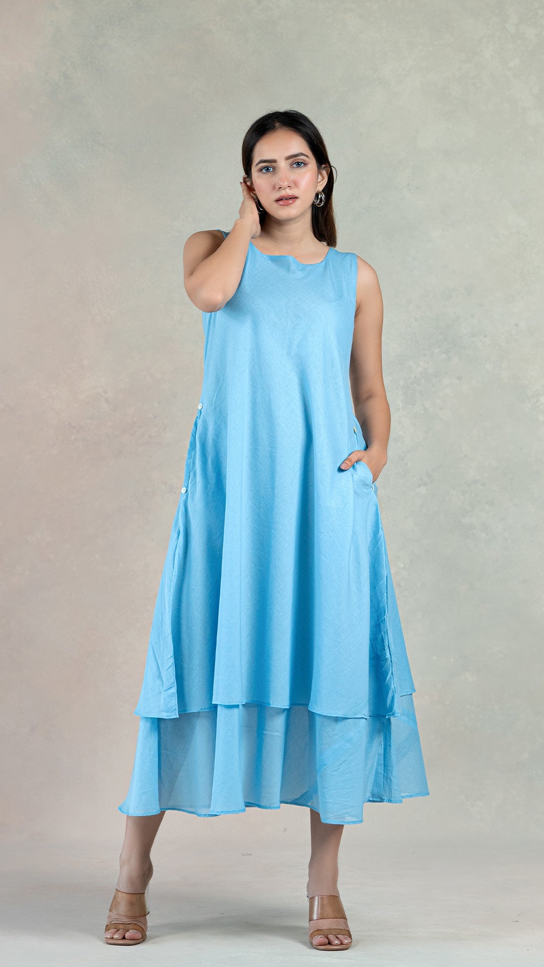 Light Blue Layered Mul Cotton Dress