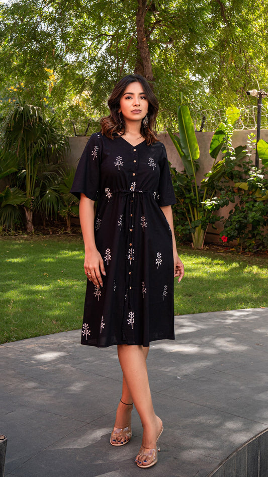 Rucha Cotton Shirt Dress -Black