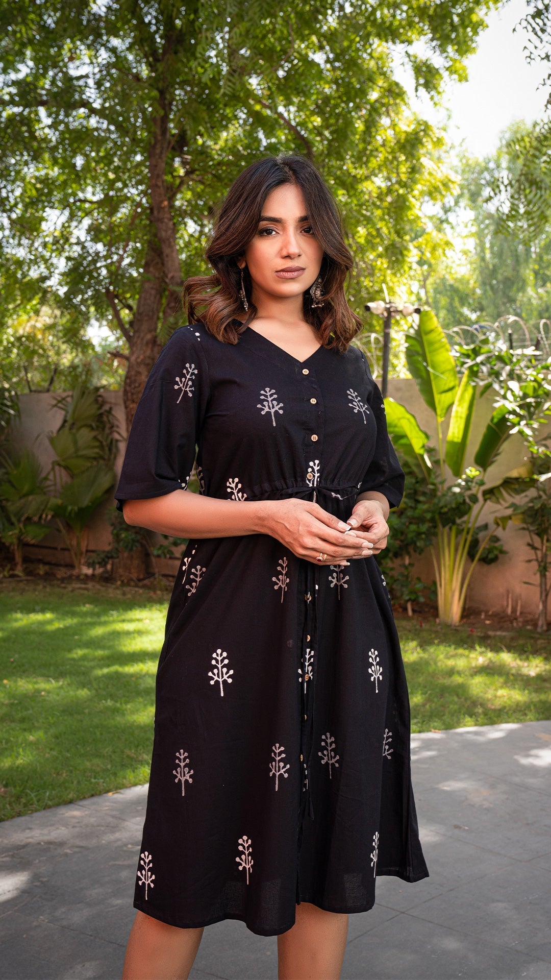 Rucha Cotton Shirt Dress -Black